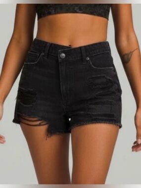 American Eagle Outfitters Black High-Rise Distressed Jean Shorts
